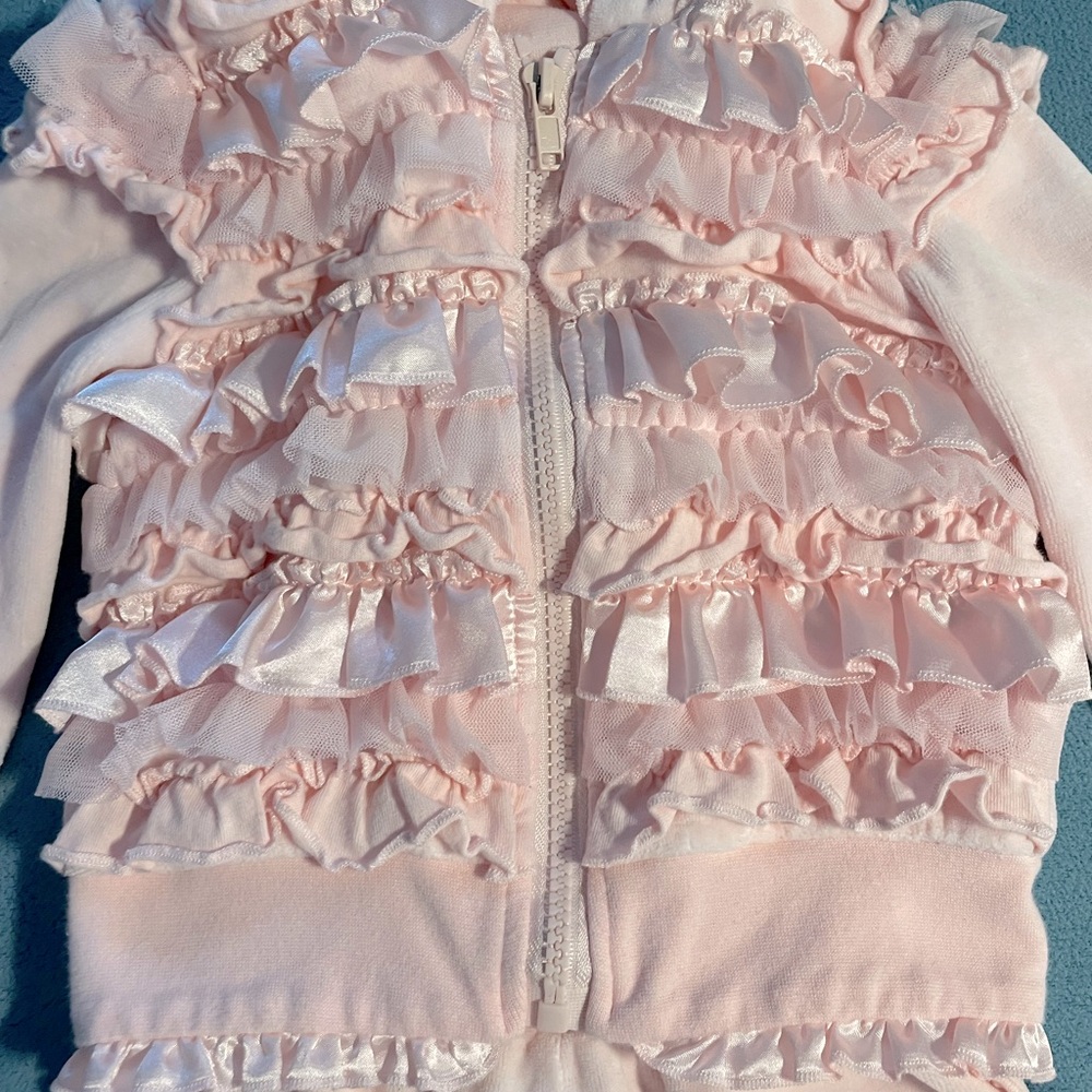Kate Mack girls’ size 24 mos two-piece pink velour set (hoodie & pants) - Picture 4 of 7